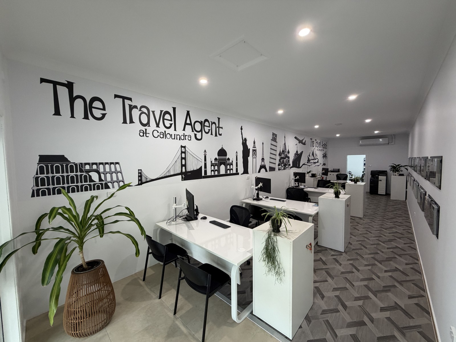 Finished shop fit-out with downlights and air-conditioning at The Travel Agent at Caloundra